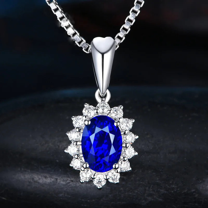 Elegant Silver 925 Earrings Jewelry Set Oval Shape Sapphire Zircon Gemstone Pendant Necklace Open Ring