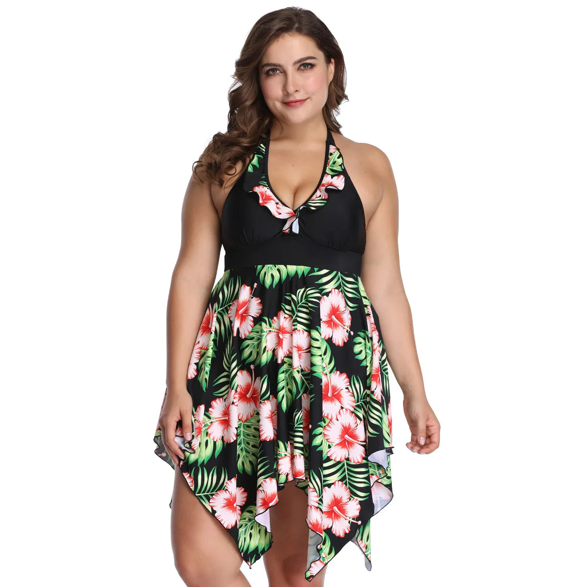 Plus Size Swimsuit Female Split Lace Print Slim Fit Bag Hip Sexy Skirt