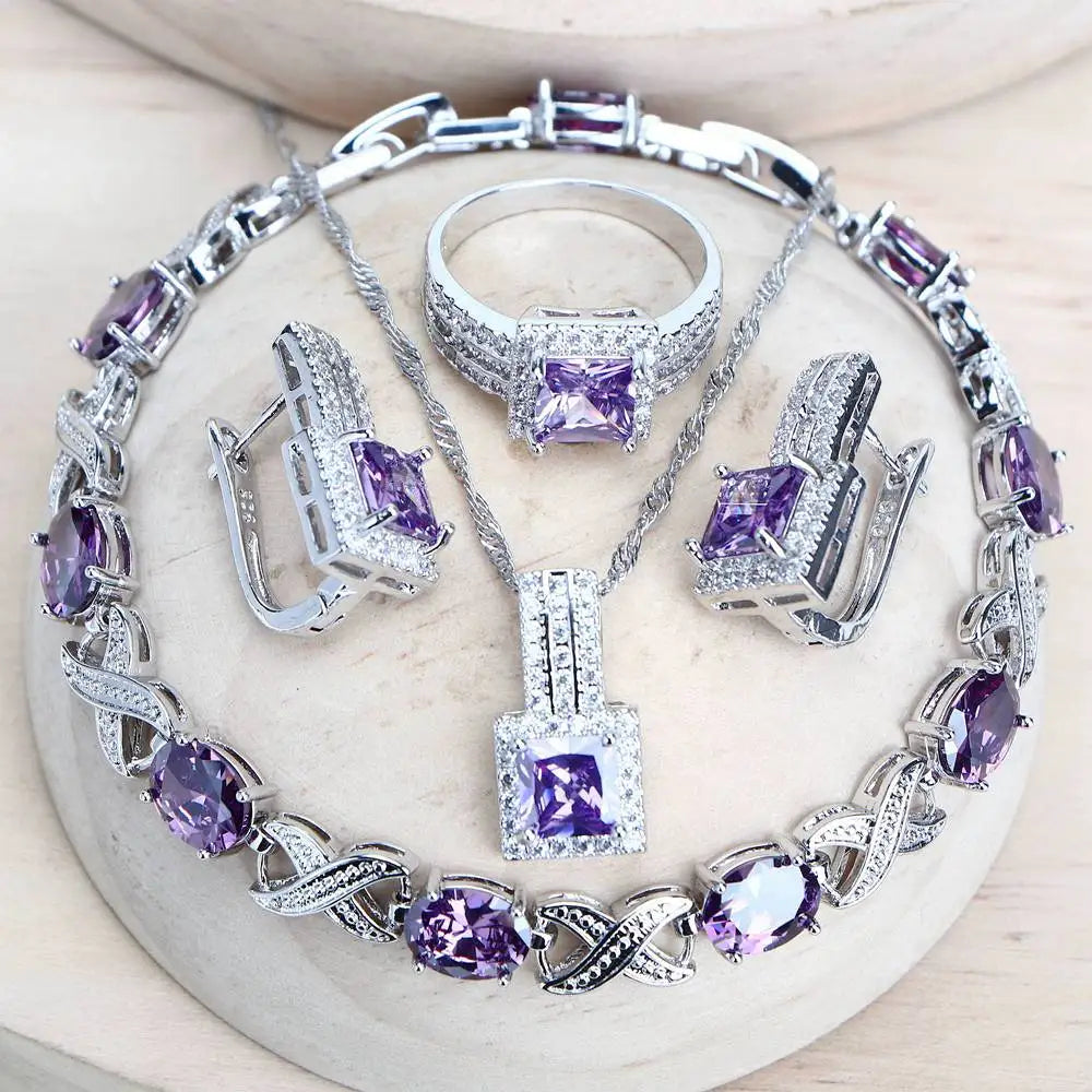 4Sets Silver 925 Fine Costume Jewellery Earrings Rings Bracelets Pendant Necklace