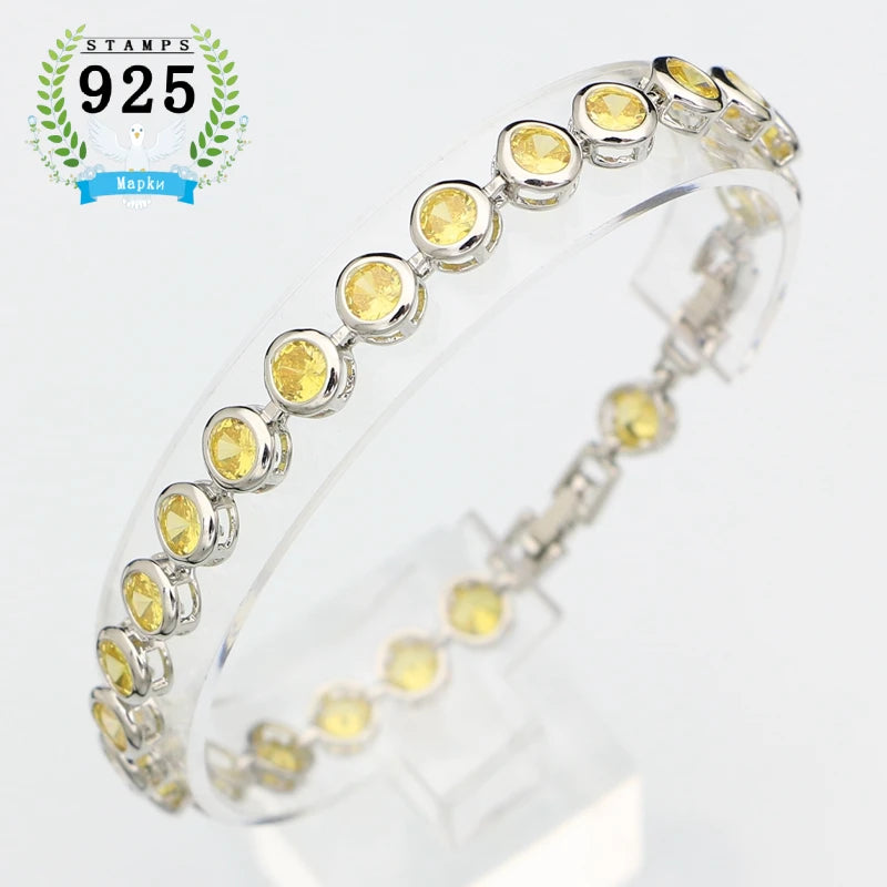 Sterling Silver Slim Bracelet for Women Blue Stone Zircon 18cm+2cm Extension Bracelet Two Buttons Free Gift Box