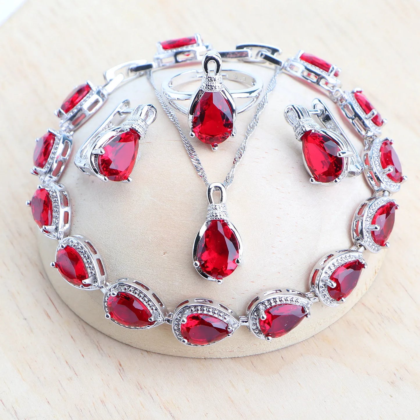 Jewelry 4Sets Costume Jewellery Rainbow Cubic Zirconia Earrings Rings Bracelets Pendant Necklace