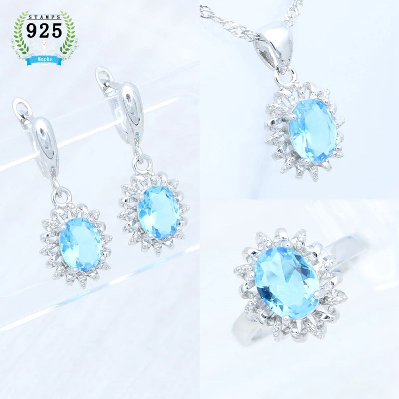 Egg Cubic Zirconia Pink Jewelry Kit 925 Sterling Silver Earrings Adjustable Ring Pendant Woman Engagement Gift Free Jewelry Box