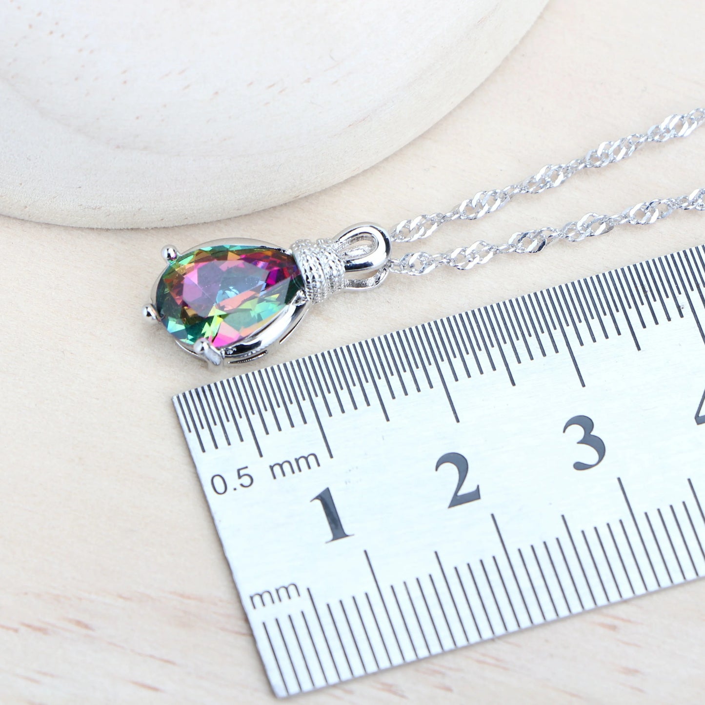 Jewelry 4Sets Costume Jewellery Rainbow Cubic Zirconia Earrings Rings Bracelets Pendant Necklace