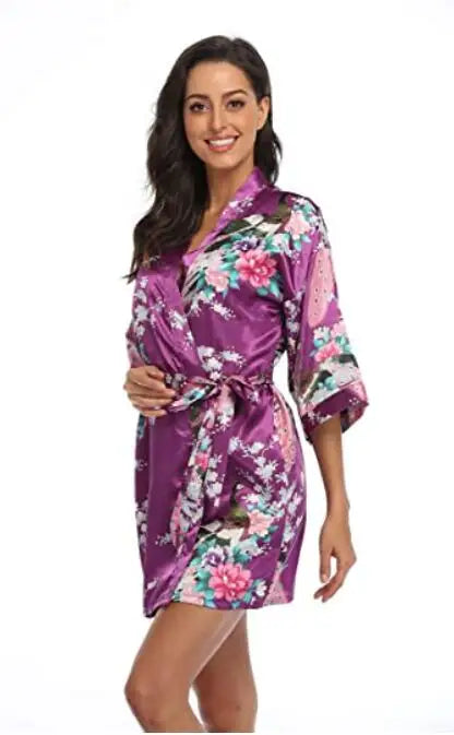 Fashion Satin Robe Female Bathrobe Silk Kimono Bride Dressing gown sleepwear for women
