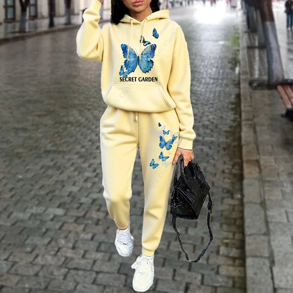Women Tracksuit Hoodies Two Piece Sweatshirt  Jogging Sports  Outfits
