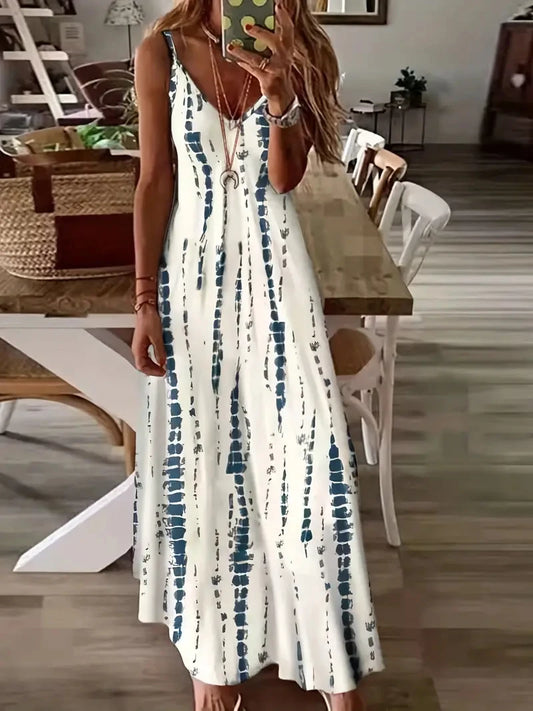 V-neck Spaghetti Maxi Summer Beach Vacational Long Dress