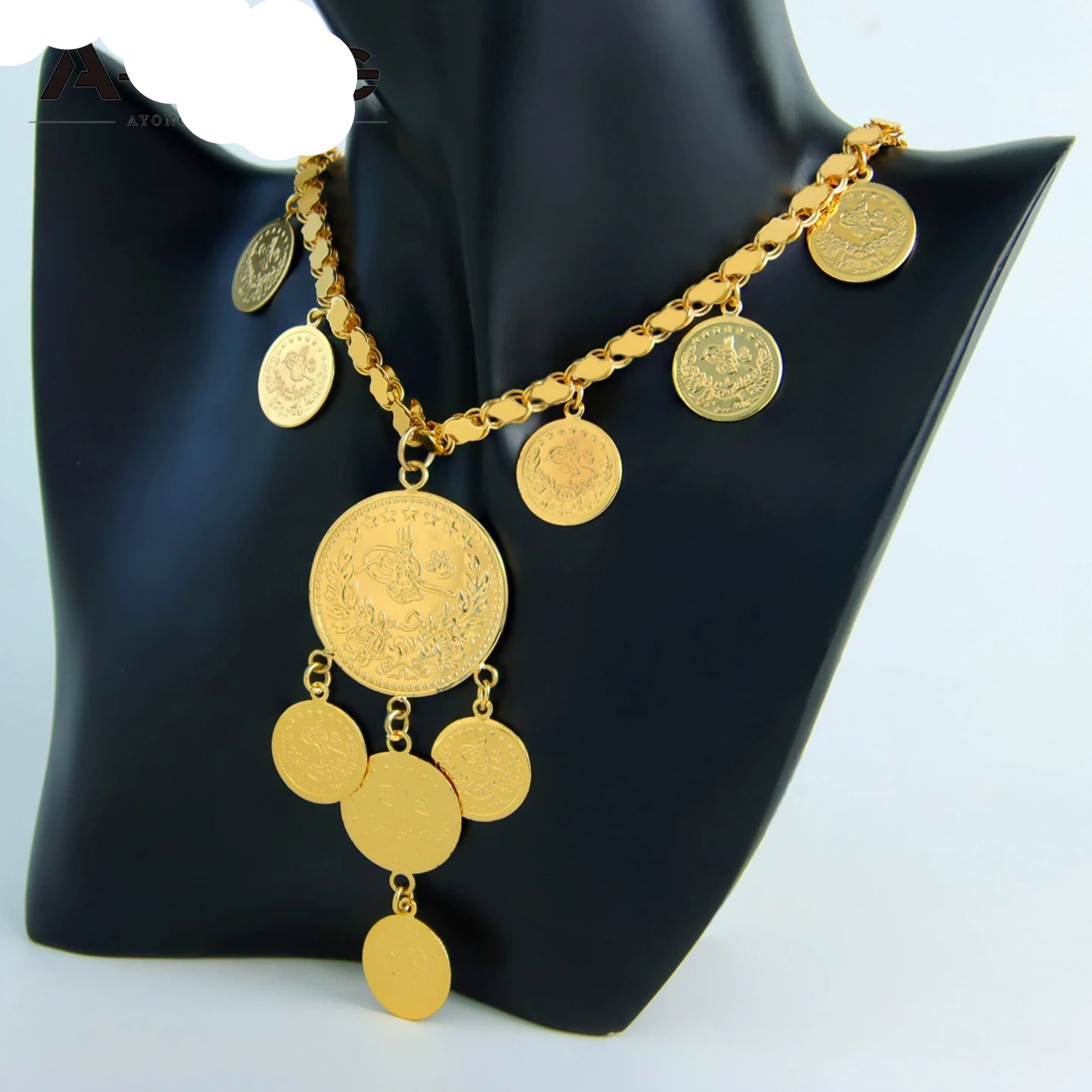 Luxury Dubai Wedding Long Necklace Coins Pendant 21k Gold Plated Jewelry