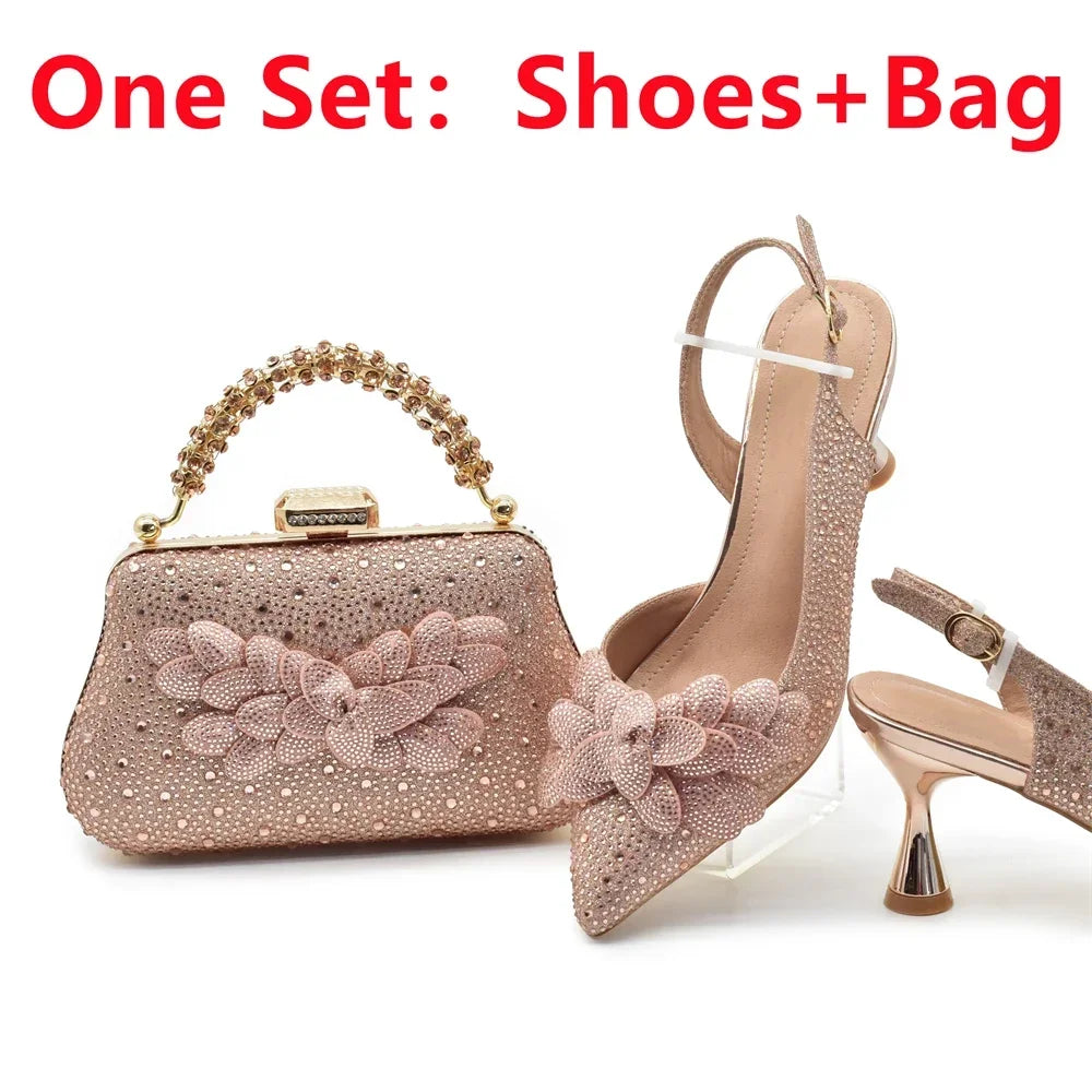 Medium Heeled Sandals for Women Fashion Wedding Party Shoes and Bags Set