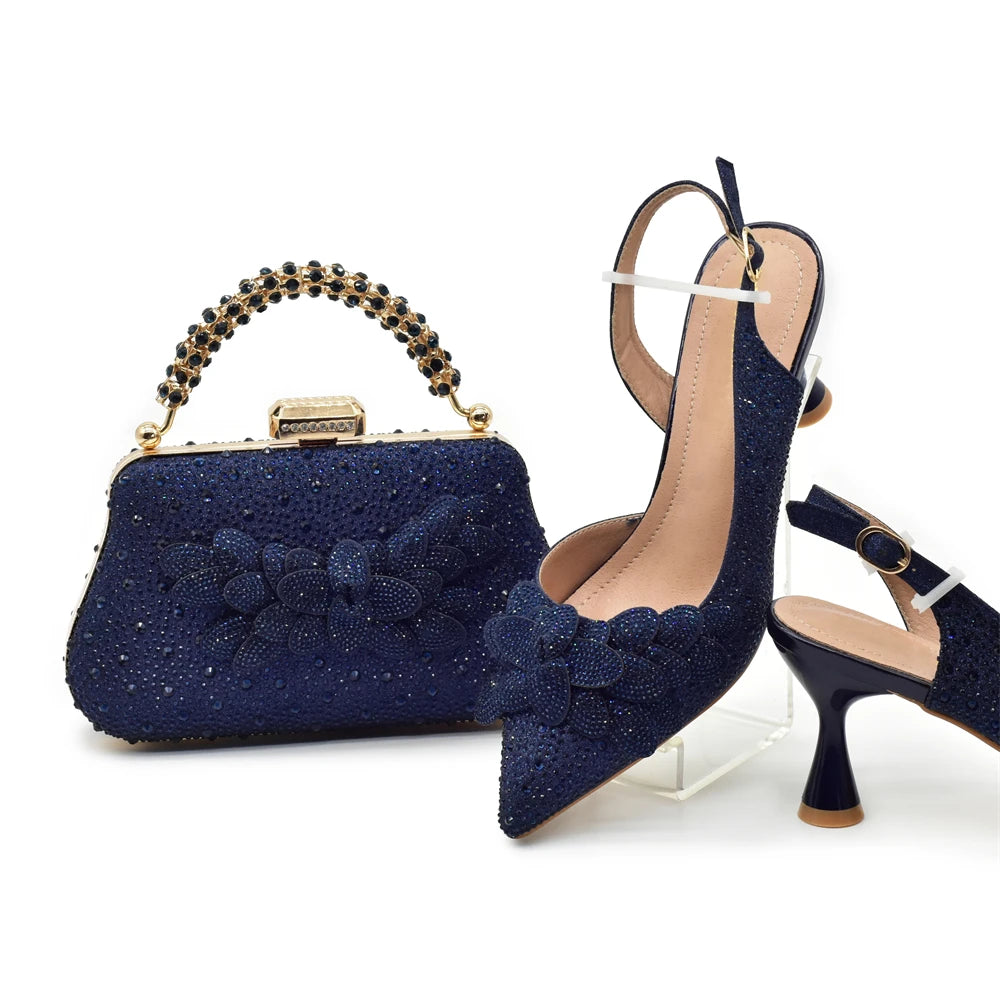 Medium Heeled Sandals for Women Fashion Wedding Party Shoes and Bags Set