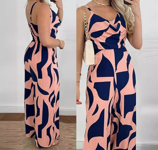 Women's Jumpsuit Overalls Sleeveless V-neck Open Back Wide Leg