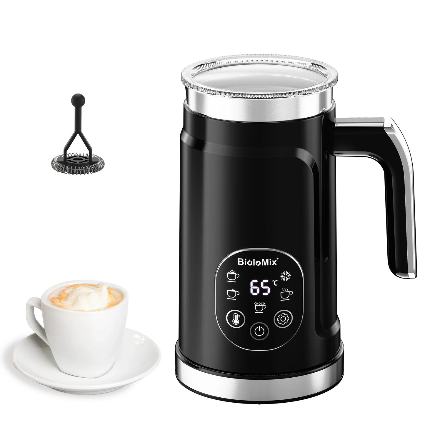 BioloMix 5-in-1 Smart Milk Frother w/LED Touch Display, Style Foam for Coffee & Lattes,Hot And Cold Foam Maker