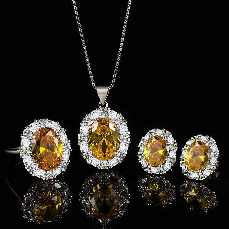 Set Ring Earrings Necklace with Zircon Gemstone