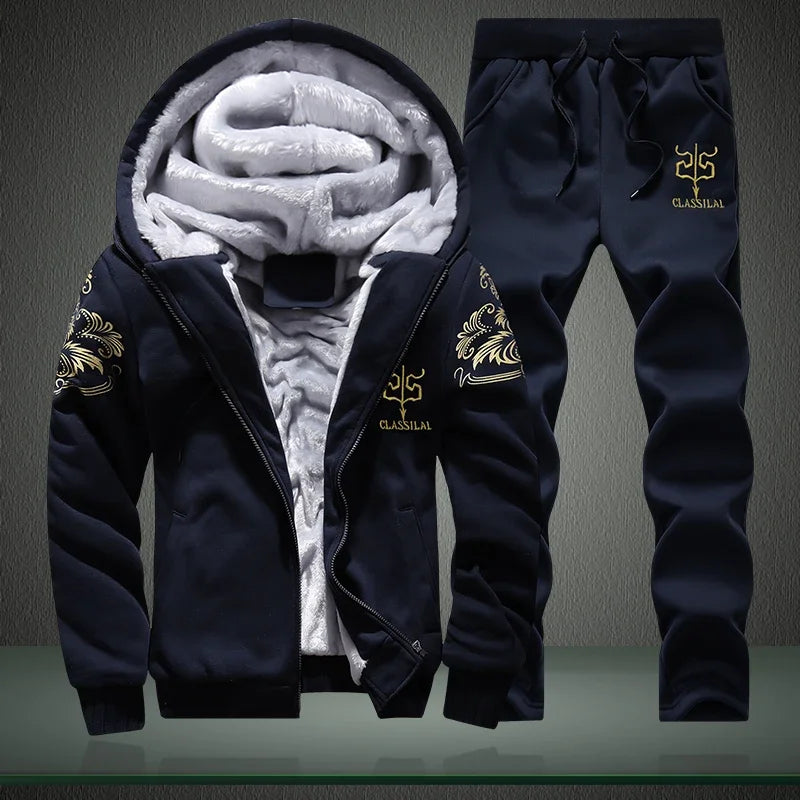 Men's autumn and winter sports set hooded casual cardigan jacket outdoor thickened warm sport