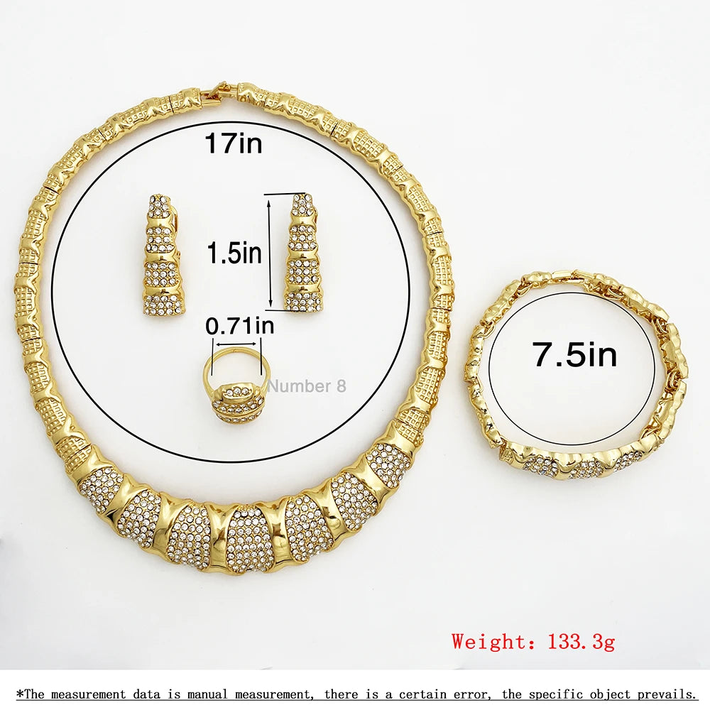 Jewelry Set  18K Gold Plated Luxury Necklace Earrings Bracelet And Ring Set