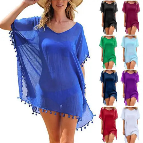 Summer Beach  Loose  Solid Color Casual Sea Side Clothes