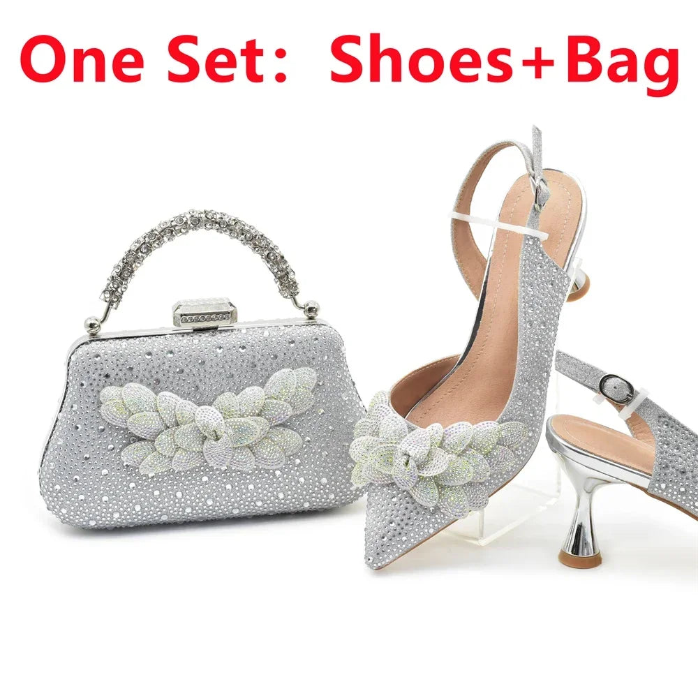 Medium Heeled Sandals for Women Fashion Wedding Party Shoes and Bags Set