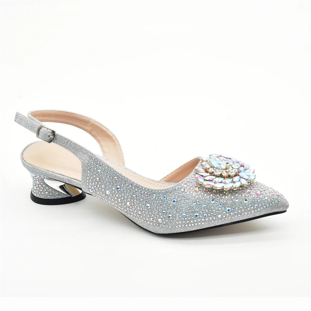 Luxury Designer Silver Italian Matching Shoes and Bag Set