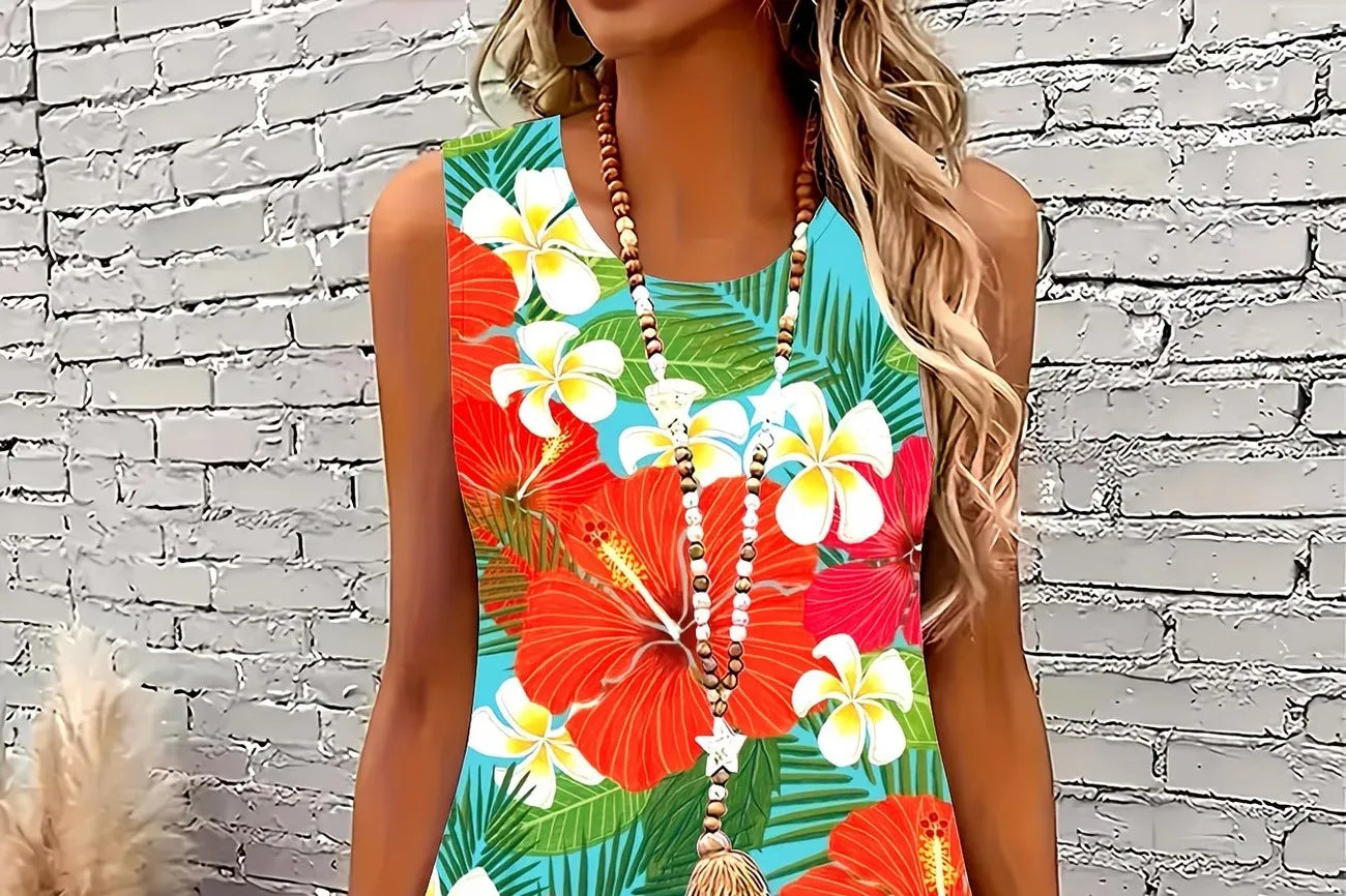 Round neck dress Floral Print Sleeveless Summer Dress