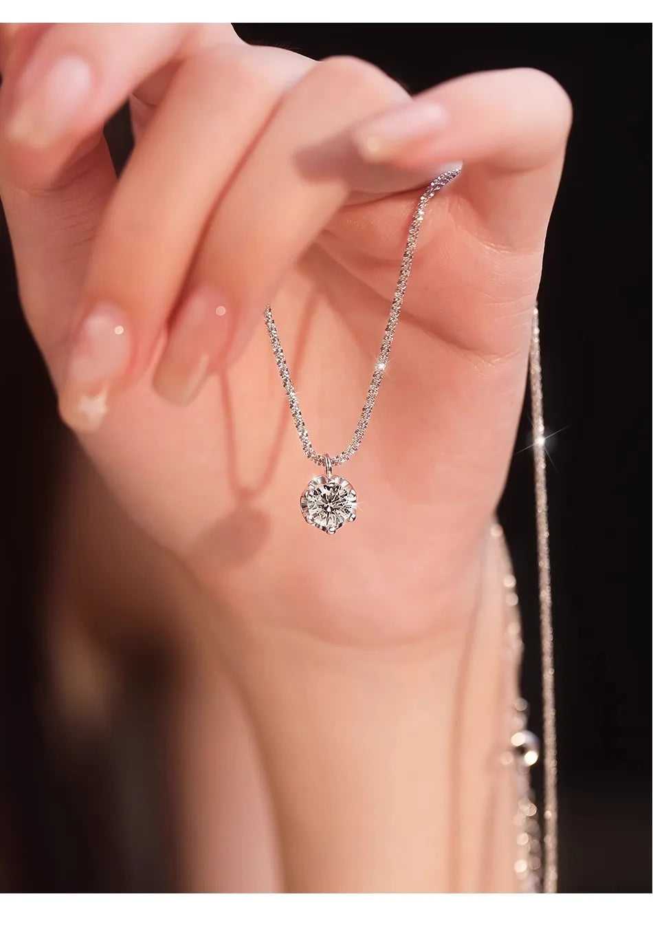 Super Sparkly D Color Moissanite Pendant silver chain plated 18K