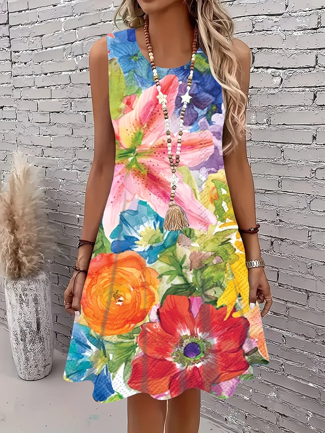 Round neck dress Floral Print Sleeveless Summer Dress