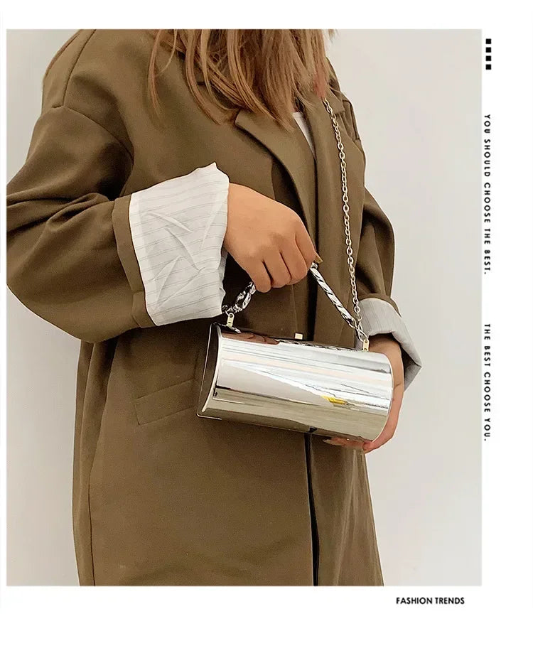 Women's Handbag Bags For Women 2026 Party Clutches Fashion Cylinder Mini Evening Purse Crossbody Shoulder Bag Gold Box Clutch