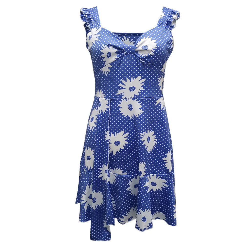 Breezy Sleeveless Dress with Vibrant Floral Print and Elegant V-Neck ﻿