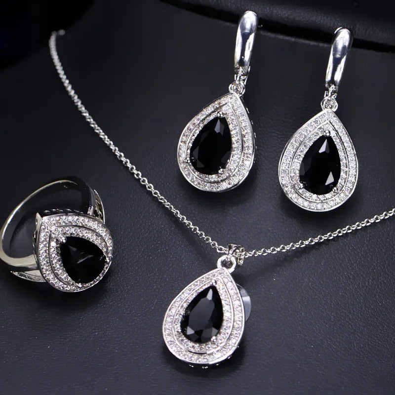 Rings Earrings Necklace 925 Silver Jewelry Set for Women Wedding Party
