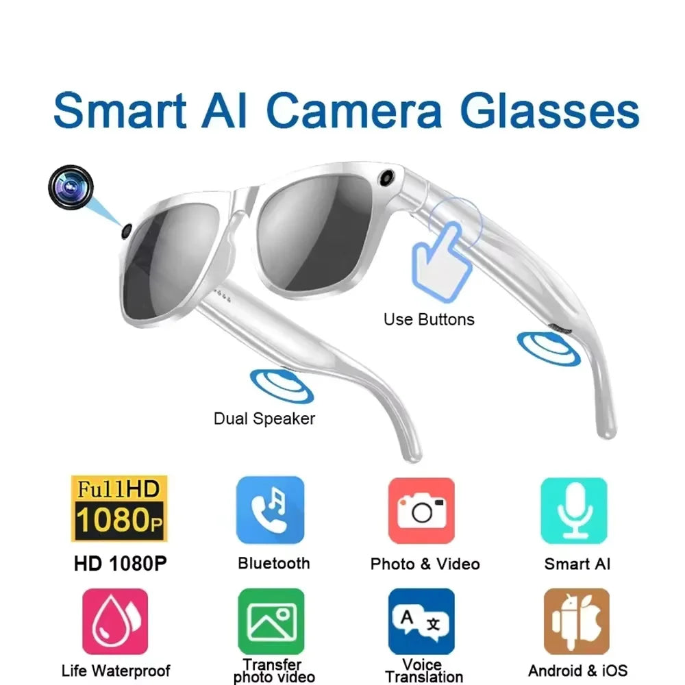 G300 Smart AI Glasses 1200W pixel AI Shooting Camera HD Photo Video Voice Call Translation Waterproof Bluetooth ChatGPT