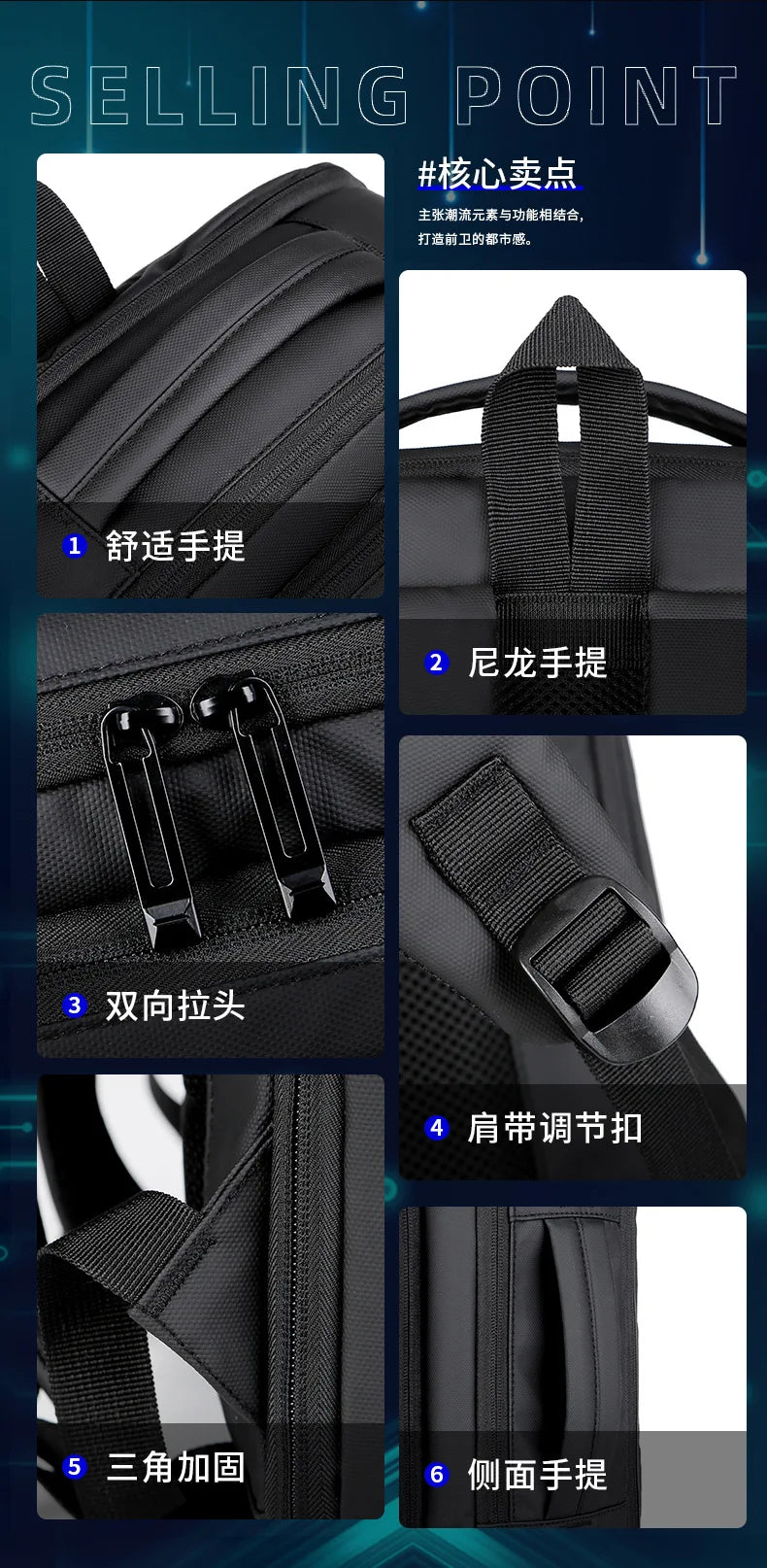 Men Business Commuting Backpack Multifunctional Waterproof Computer Bag