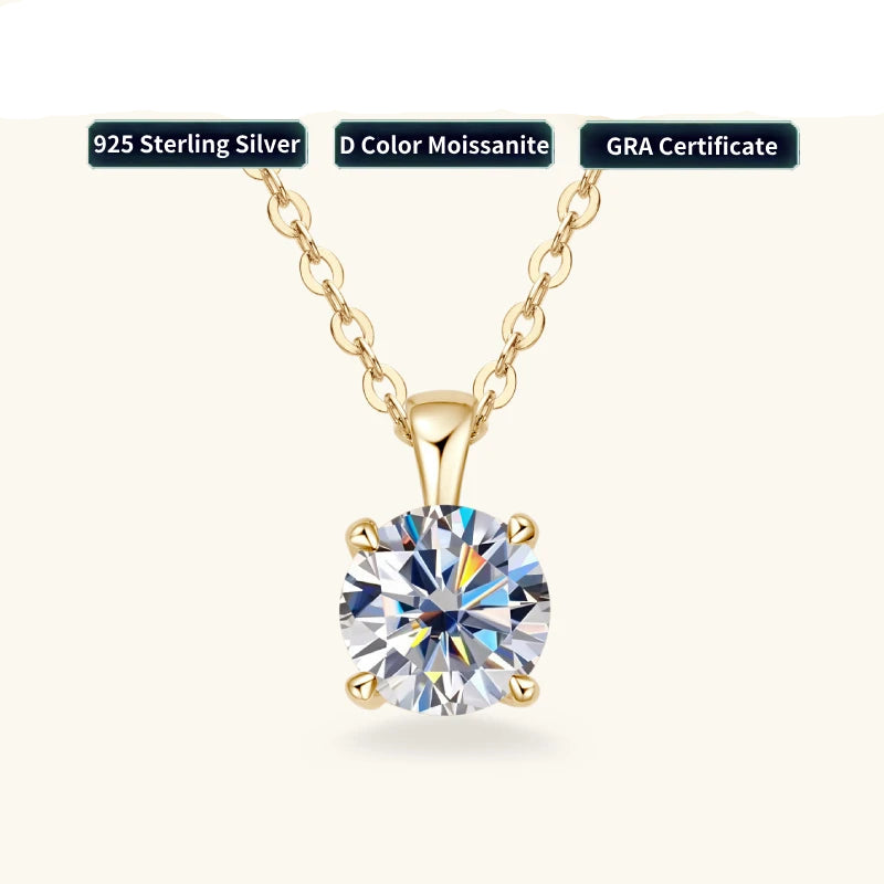 Moissanite Solitaire Drop Necklaces 18k Gold Plated Pendant Original Silver Chain