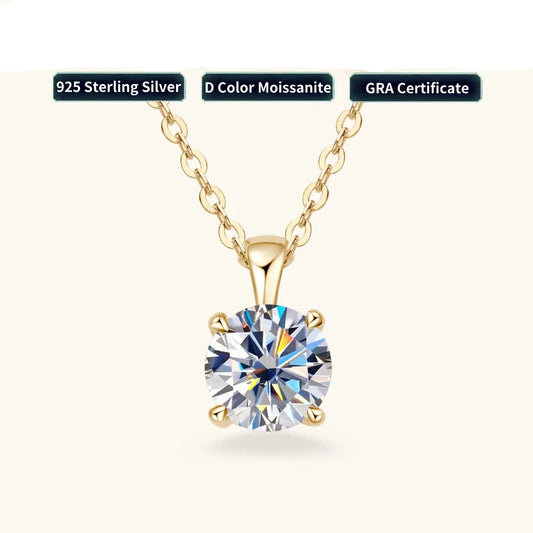 Moissanite Solitaire Drop Necklaces 18k Gold Plated Pendant Original Silver Chain