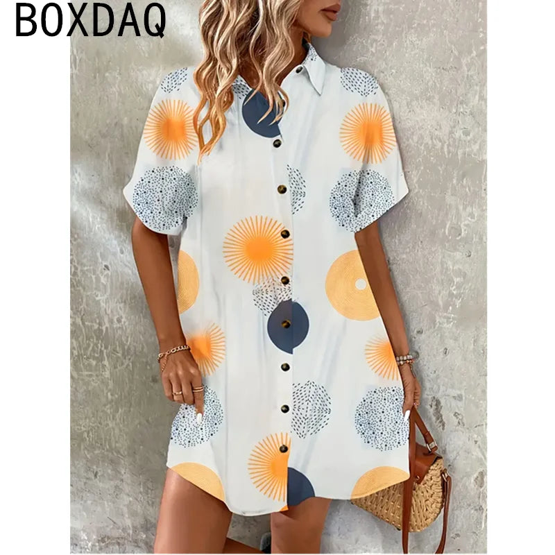Summer Short-sleeved Lapel Mini Dress