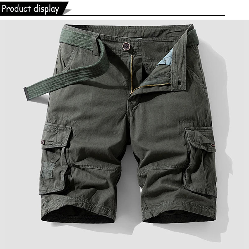 Men Summer Outdoor Leisure Buttons Cargo Style Shorts  Solid Straight Cotton Comfortable Fashion