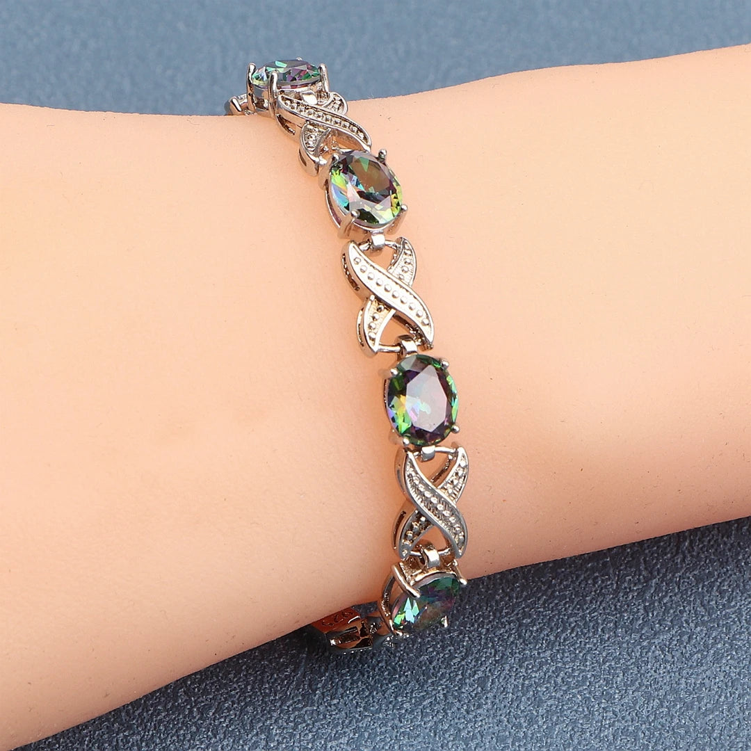 Silver Gold Plated Charm Black Cubic Zircon Bracelets  Jewelry 18+2CM Length