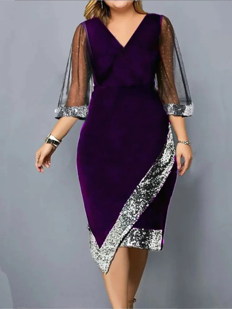 Gold Velvet Quarter Sleeve Dress