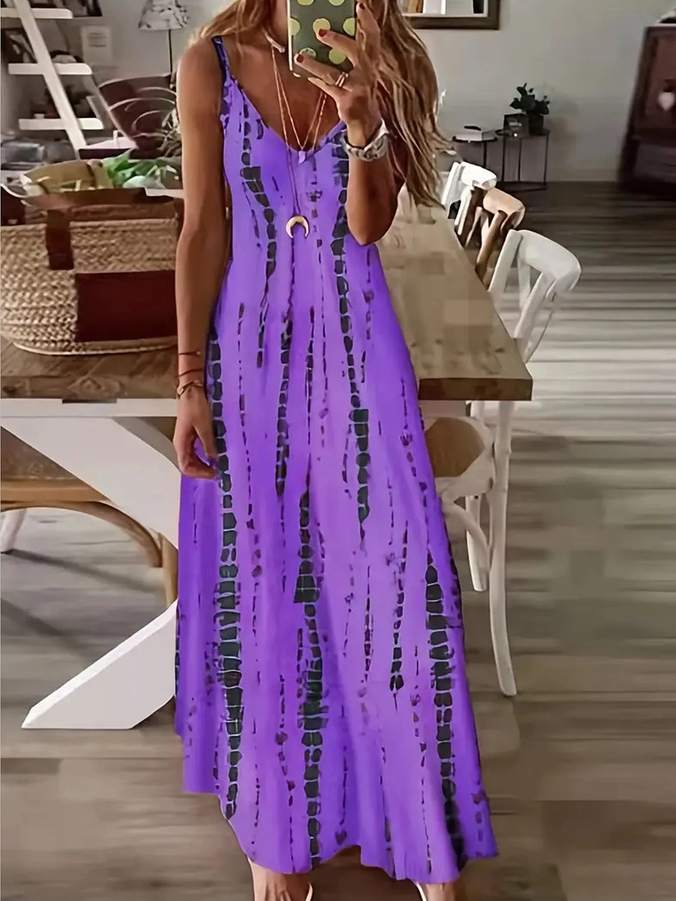 V-neck Spaghetti Maxi Summer Beach Vacational Long Dress