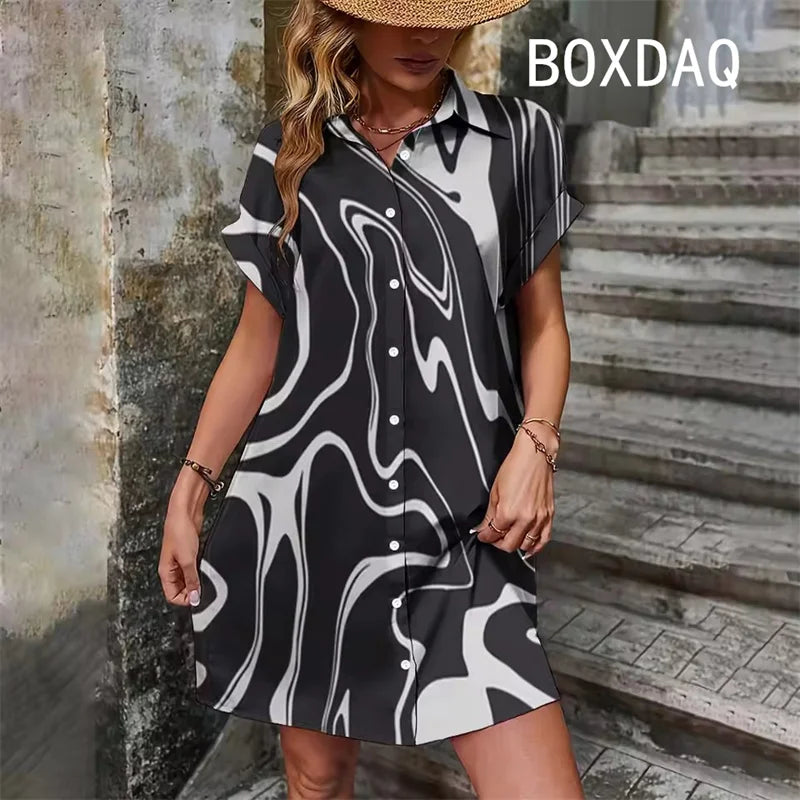 Summer Short Sleeve With Button Lapel Casual Dress