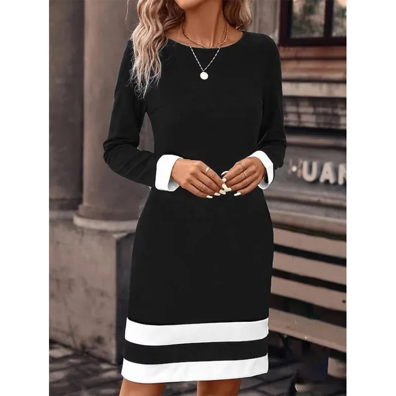 Blocked Dress Long Sleeved Round Neck