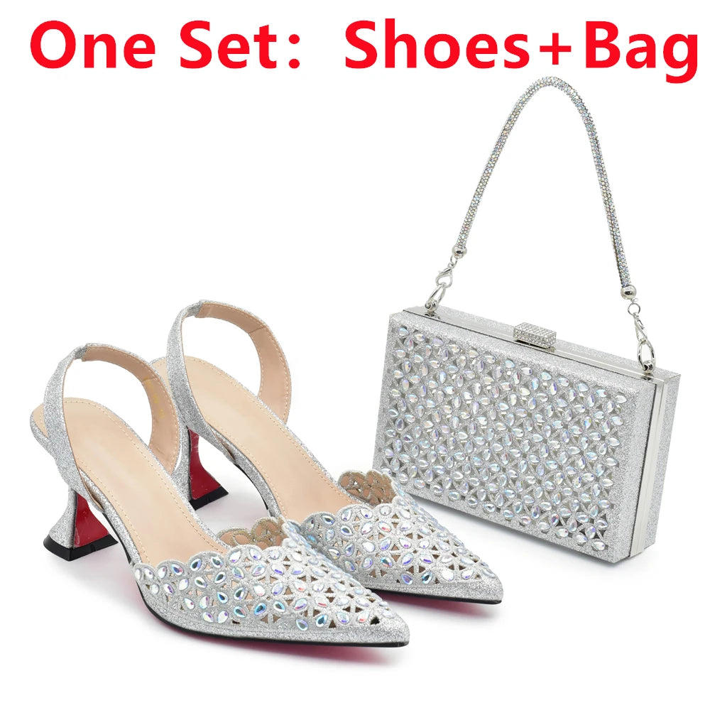 Silver Color Shoes and Bag for Party Wedding Luxery Women Shoe and Bag