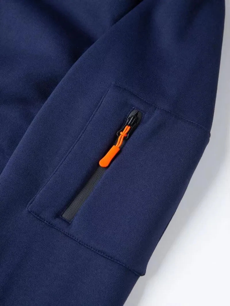 Half-zip Multi-pocket Pullover Sports Long-sleeve Hooded  Sweatshirt