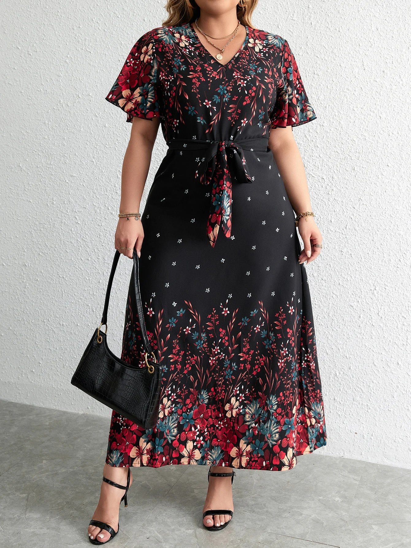 Plus Size Summer V Neck Short Sleeve Dress