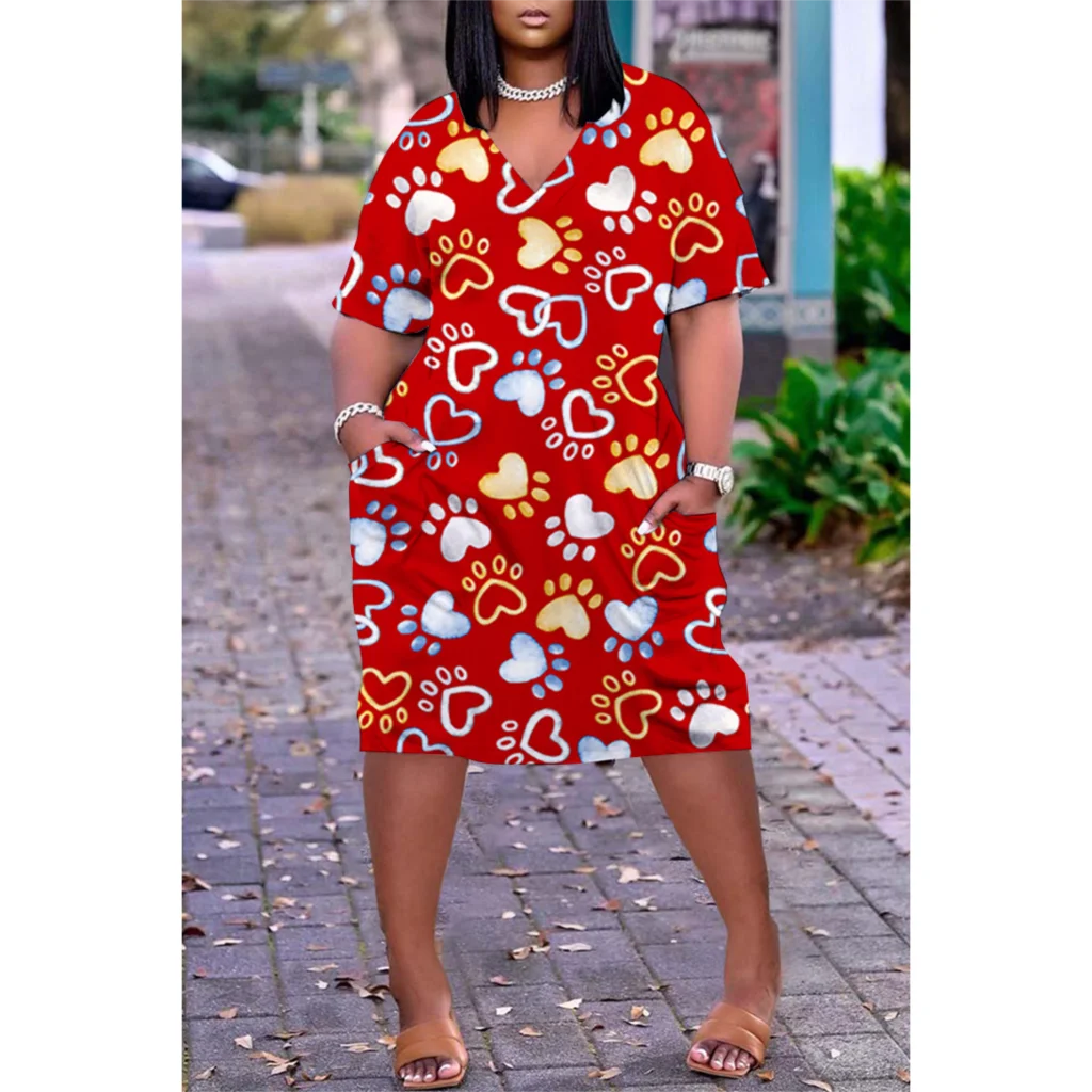 Ladies Short Sleeve Knee-length Boho V-Neck  Dress