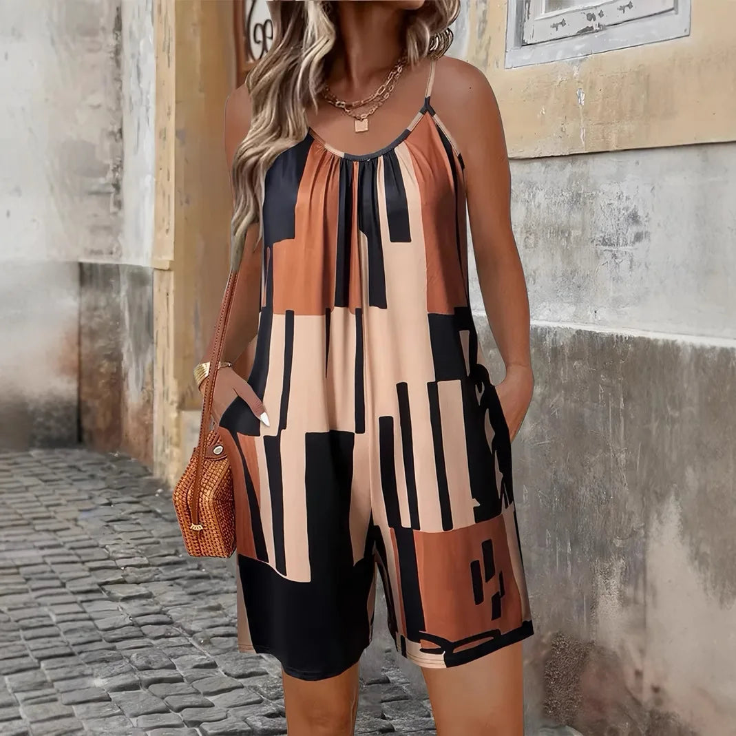 Sexy Jumpsuit Sleeveless Striped Print Loose Short  Casual Romper