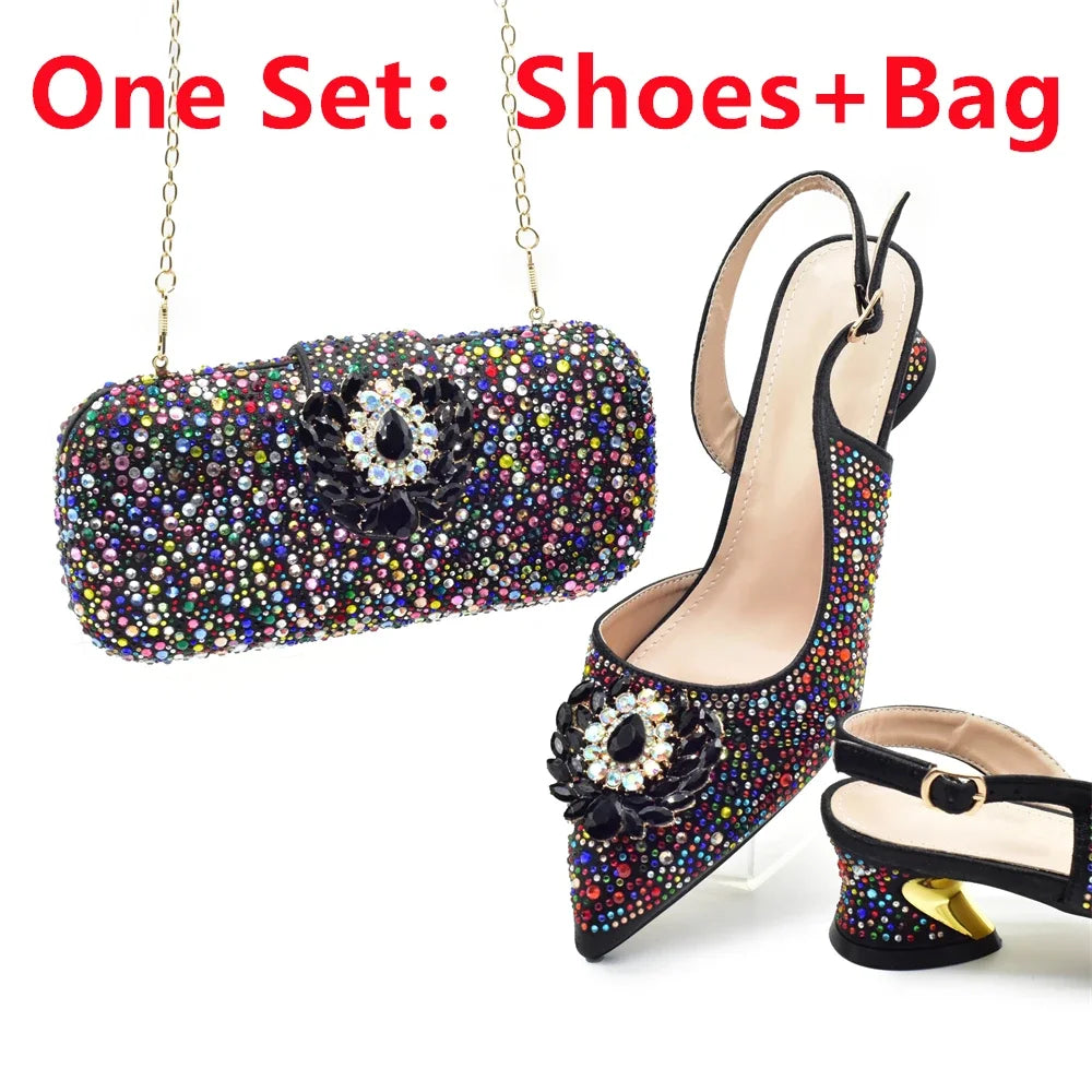 Luxury Designer Silver Italian Matching Shoes and Bag Set