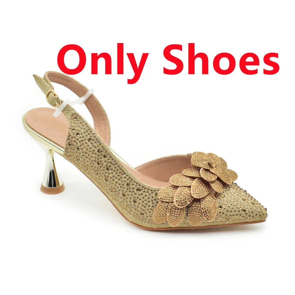 Medium Heeled Sandals for Women Fashion Wedding Party Shoes and Bags Set
