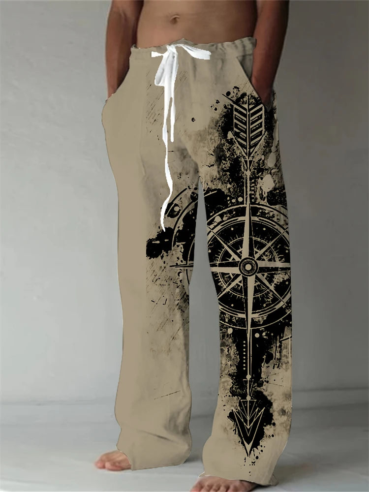 Summer Oversized New Men's Bohemian Wide Leg Pants 3D Retro Splicing Printed Loose Casual Beach Pants