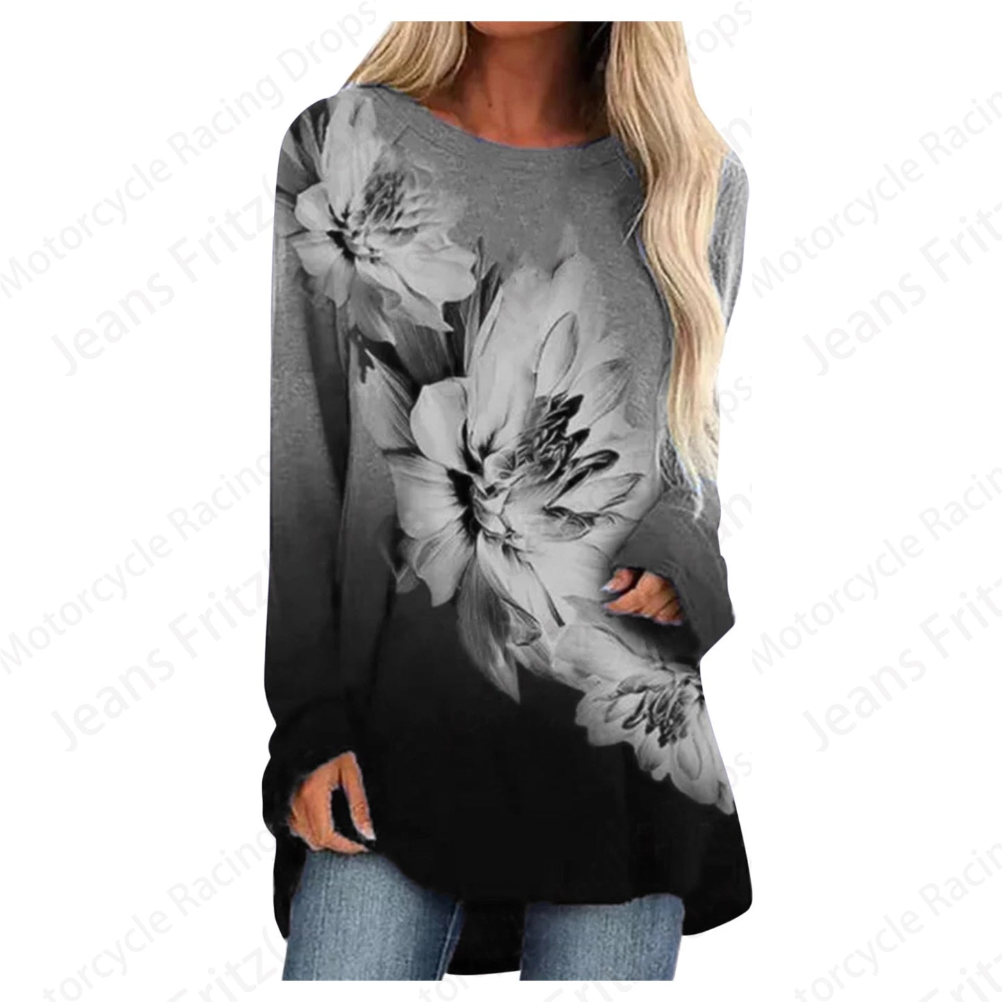 Long Sleeve Tops Lady Tshirt Tunic  Clothing