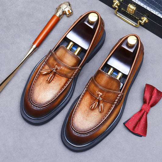 Soft Leather Elegant Mens Dress Loafers Shoes Luxury Genuine Leather Shoes