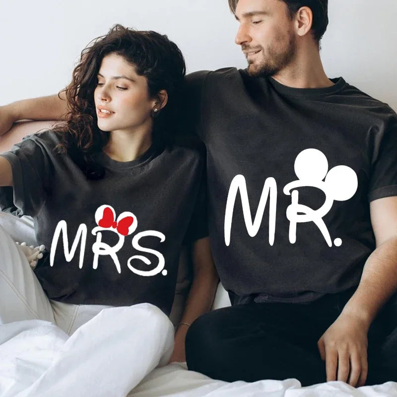 Mouse Cartoon MR MRS Print Couple TShirt Lovers Bird