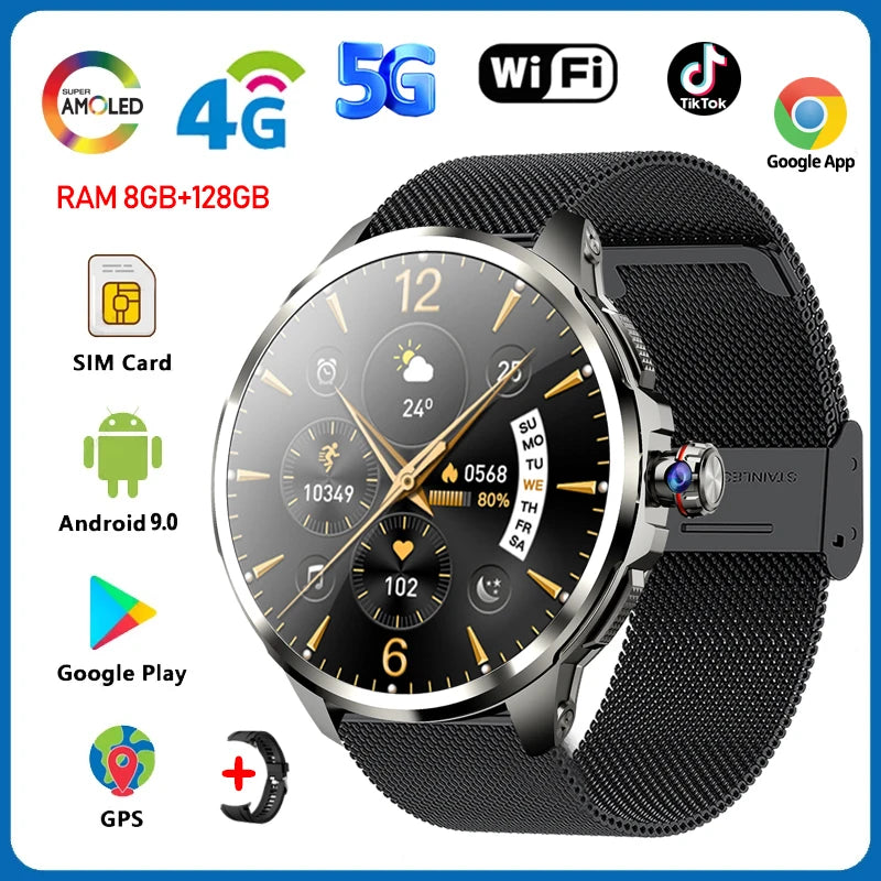 5G/4G Full Netcom 8GB+128GB RAM Smart Watch 1.95 inch 2100mah Battery 900W Camera GPS WIFI Google APPS Smartwatch